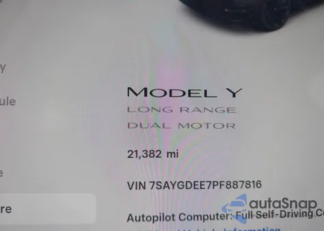 2023 Tesla Model Y Awd/Long Range Dual Motor All-Wheel Drive из США, поврежденный, VIN 7SAYGDEE7PF887816